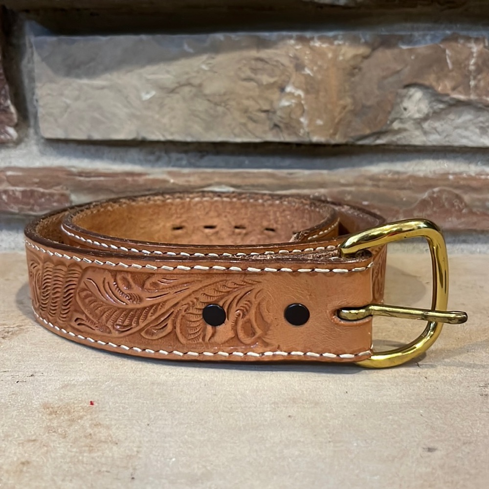 Justin Embossed Leather Belt with Brass Buckle
